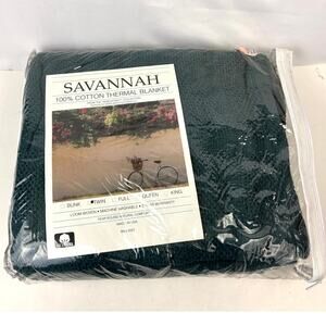 Vintage Savannah 100% Cotton Thermal Blanket Green Twin New in Bag USA Made